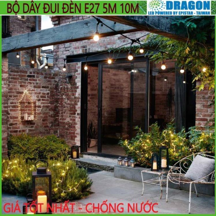 Dây đui đèn trang trí ngoài trời chống nước E27 ( Mẫu mới nhất có đầu kết nối nhanh ) [ 10m có 20 đui ] - Bóng mua riêng