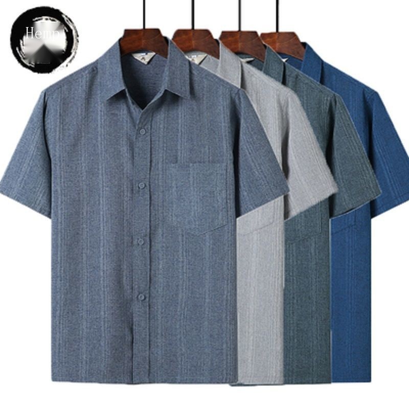 Áo Sơ Mi Cotton Lanh Tay Ngắn Dáng Rộng Thời Trang Xuân Thu Hàng Mới Dành Cho Nam Trung Niên
