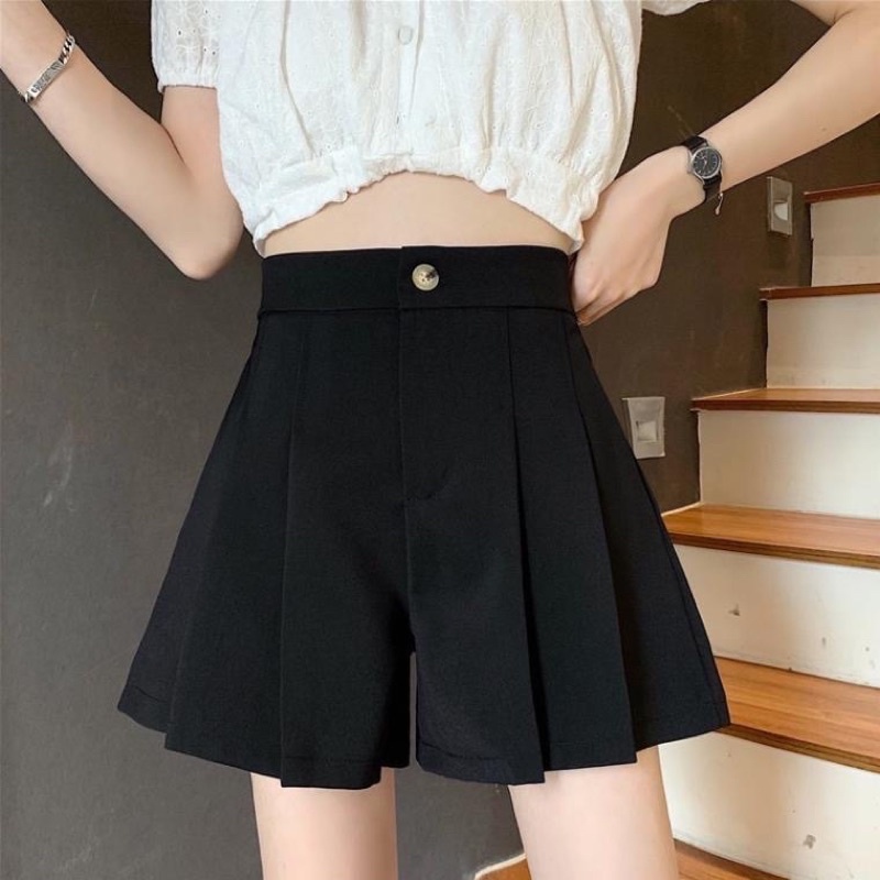 Quần short chữ A khuy trươcs, quần short dả váy dập ly cạp cao kiểu dáng Ulzzangg dành cho nữ
