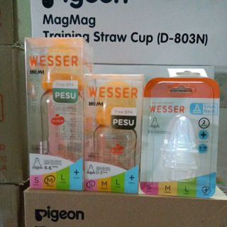 Combo 2 bình sữa Wesser PPSU 250ml +140ml+ núm vú Wesser size + cổ hẹp