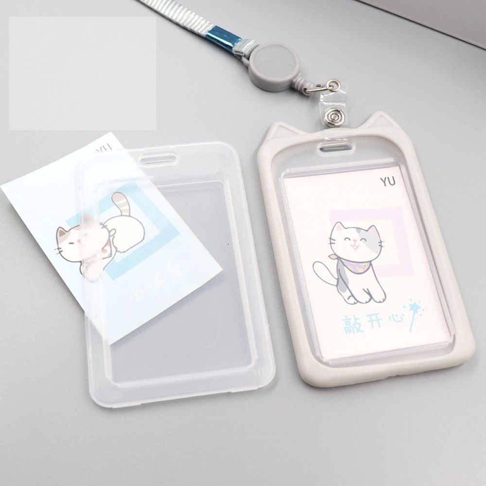1 Túi Đựng Thẻ ID / Danh Thiếp / Danh Thiếp Hình Mèo Hoạt Hình Đáng Yêu Có Dây Cuộn Lại Được Cho Trẻ Em
