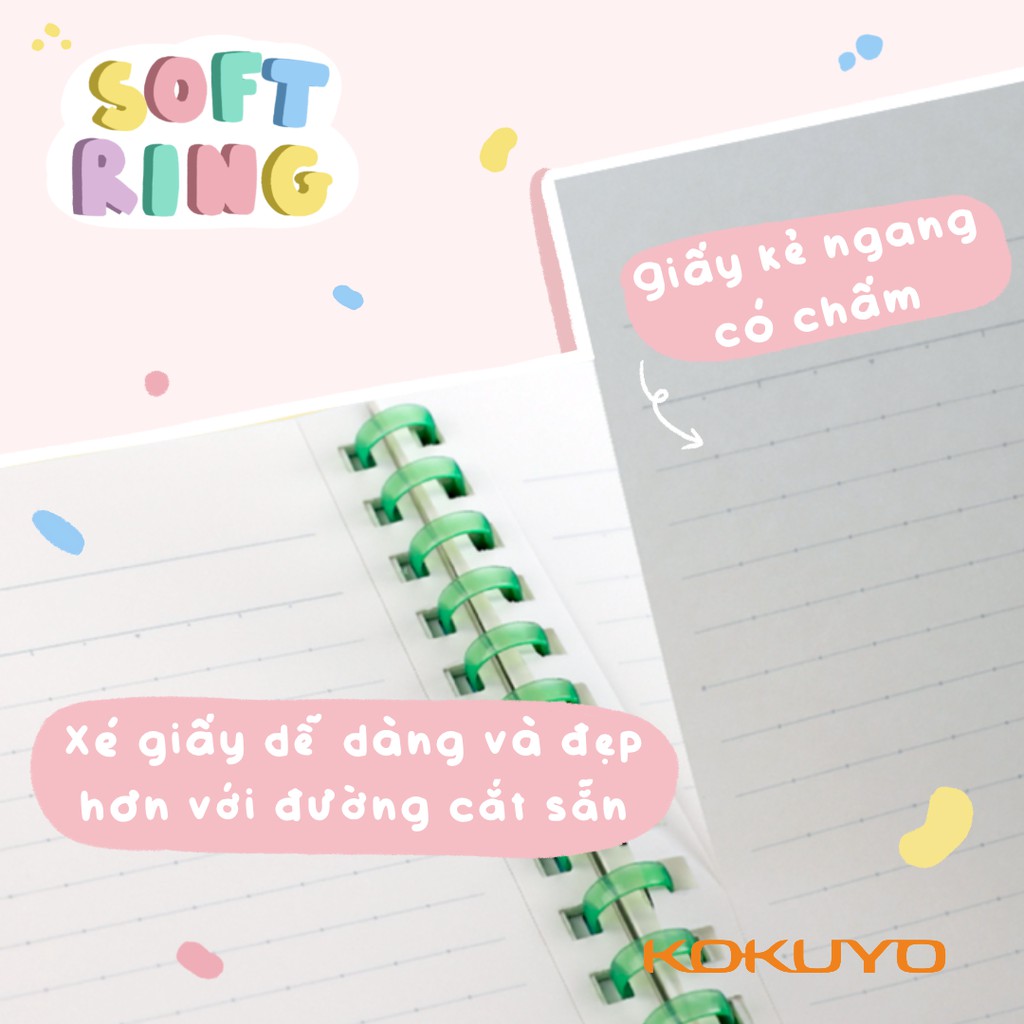 Sổ Gáy Xoắn Mềm Soft Ring Pastel Kẻ Ngang Có Chấm Campus 80 Trang Khổ B5