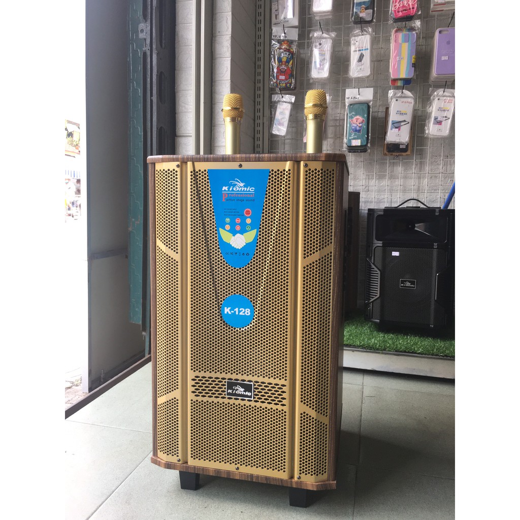 Loa vali kéo karaoke di động bass 30 chính hãng kiomic K128 - Tặng 2 mic không dây xin UHF