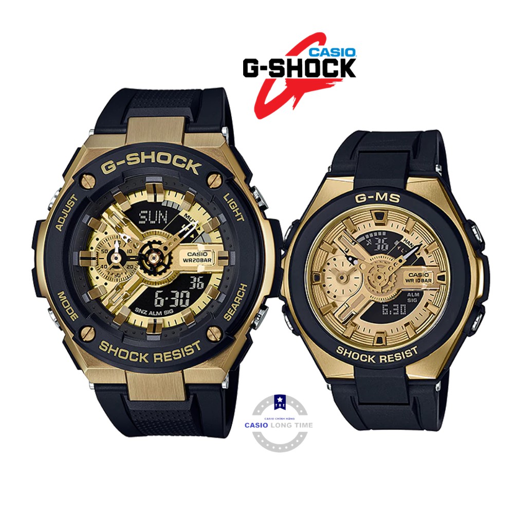 Đồng Hồ đôi Casio Baby G MSG-400G-1A2DR và G-shock GST-400G-1A9DR kính cường lực chống đạn Chống nước độ sâu 100m