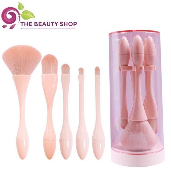 Set cọ trang điểm 5 cây Hồng NUDE kèm giá đỡ &amp; hộp