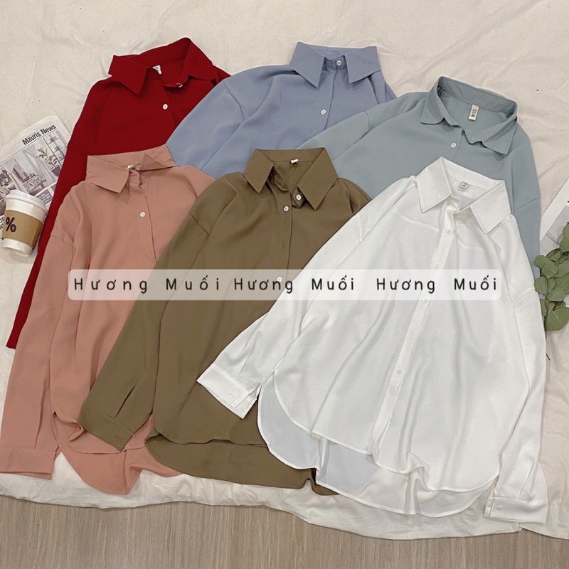 [Mã FAMARAL1 giảm 10K đơn 50K] Áo sơ mi lụa trơn basic - áo sơ mi oversize nhiều màu