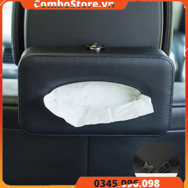 Hộp đựng khăn giấy trên ô tô xe hơi có dây đeo cao cấp