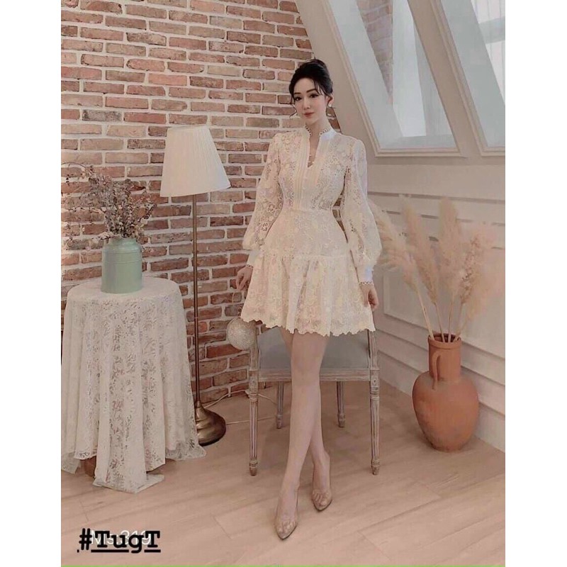 ẢNH THẬT TRẢI SÀN - ĐẦM REN CỔ V ĐUÔI CÁ