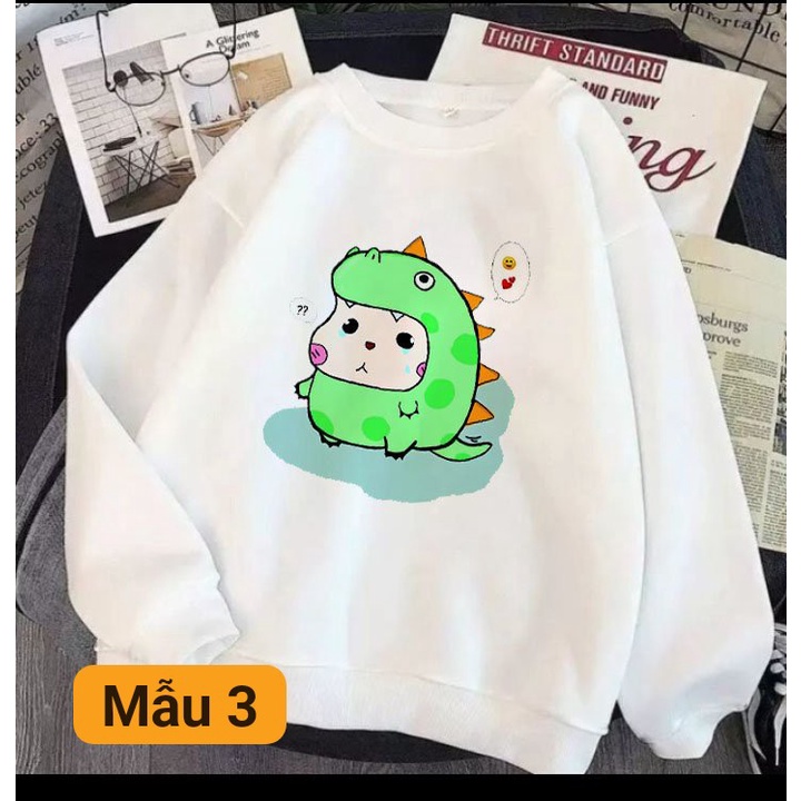 Áo nỉ cổ tròn hình khủng long đang yêu chất nỉ da cá siêu xinh