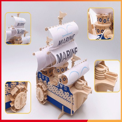 Đồ chơi lắp ghép gỗ 3D Tàu hải quân One Piece