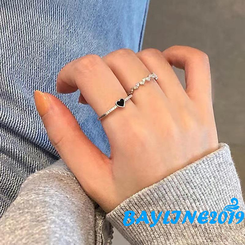 Set 2 nhẫn đính đá zircon cá tính thời trang dành cho nữ