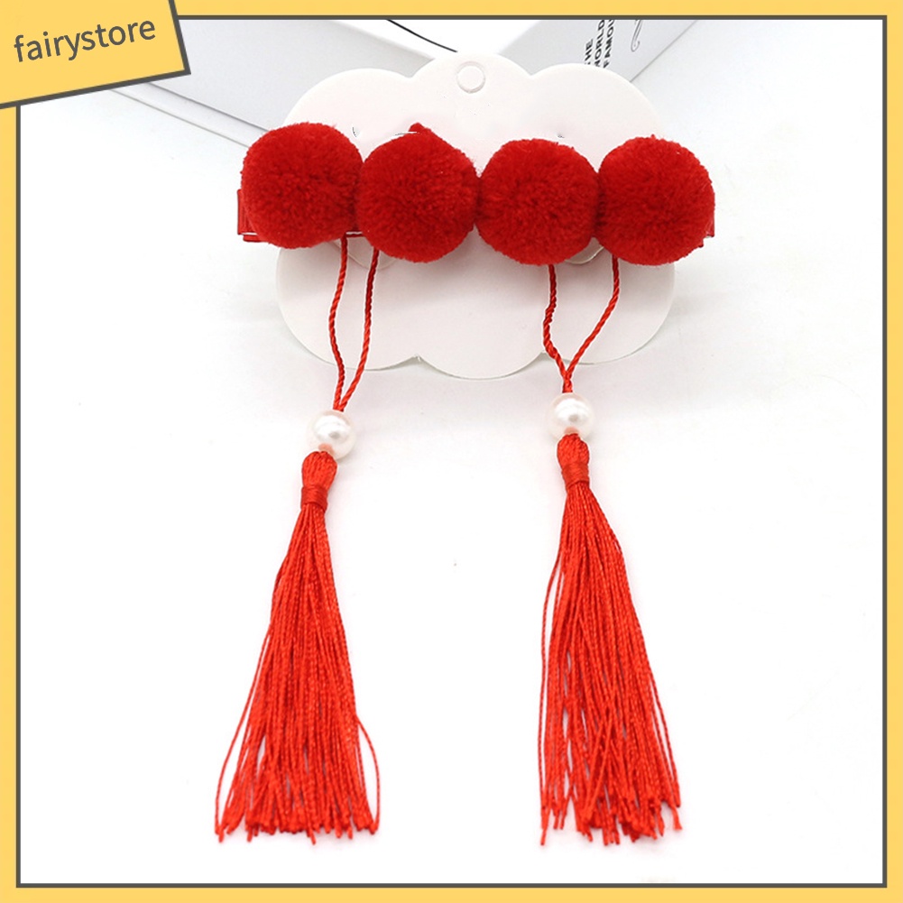 1 Cặp Kẹp Tóc Hình Quạt Phối Tua Rua Phong Cách Trung Hoa Cho Bé Gái