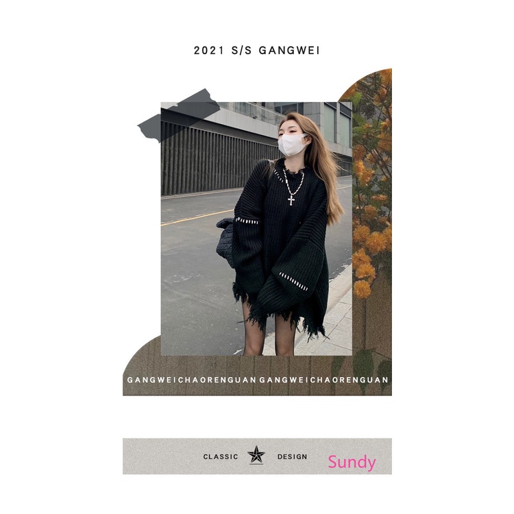 Áo Sweater Dệt Kim Tay Dài Thiết Kế Rách Thời Trang Mùa Thu Phong Cách Hàn Quốc Cho Nữ Có Size Lớn