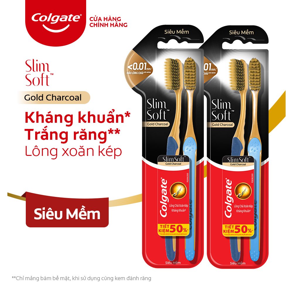 Bộ 4 Bàn chải đánh răng Colgate SlimSoft Gold Charcoal mềm mảnh than vàng