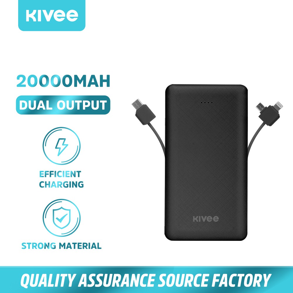 Pin sạc dự phòng KIVEE PT202 20000mah 12w với dây cáp sạc tiện dụng có đèn LED báo nguồn bảo hành 6 tháng