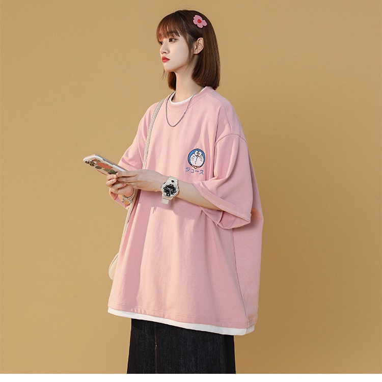 Áo thun tay lỡ unisex  - Phông nam nữ 4 màu cotton dáng xuông streetwear - mặc nhóm lớp in hình Doraemon