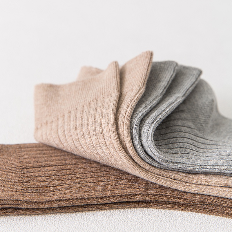 Men Twin-needle Cotton Socks Male Plain Casual Socks Ready Stock Business Semi-High Socks