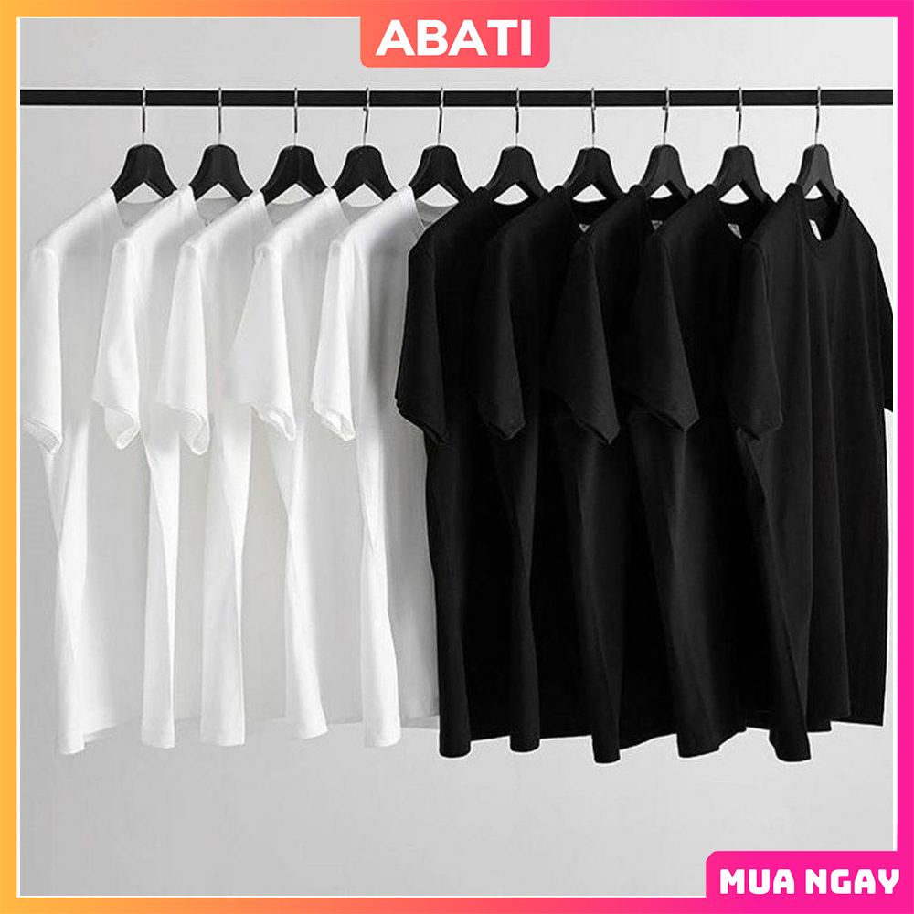 Combo 2 áo thun nam nữ tay ngắn trơn trắng đen vải dày mịn unisex ABATI