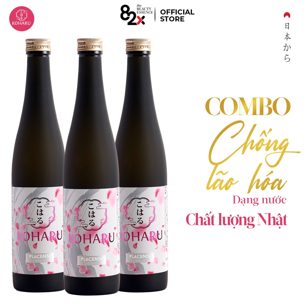 Nước Uống Đẹp Da 82X Combo 3 Chai KOHARU PLACENTA 315.000mg Placenta và 9000mg Collagen, (1500ml/3Chai)