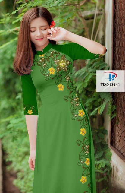 Vải Áo Dài Hoa Mai Vàng 1 Bên Thân