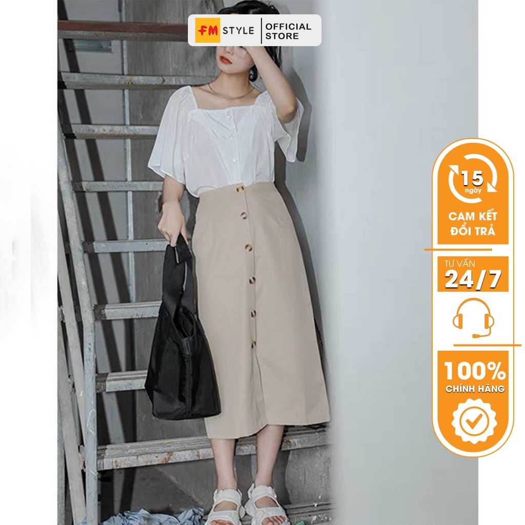 Chân váy chữ a Fmstyle chân váy midi công sở dáng dài qua gối ulzzang chất kaki hàng nút cách điệu 210825021