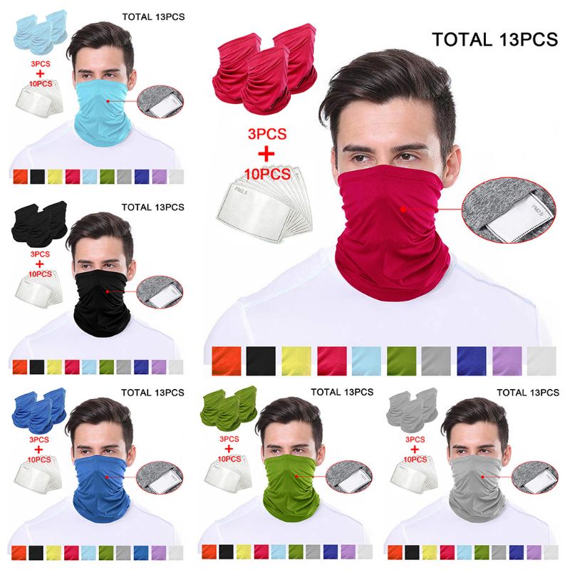 Set 3 Khẩu Trang Che Mặt Và Cổ Kèm 10 Tấm Lọc PM2 5 Bảo Vệ Chống Nắng Khi Đạp Xe