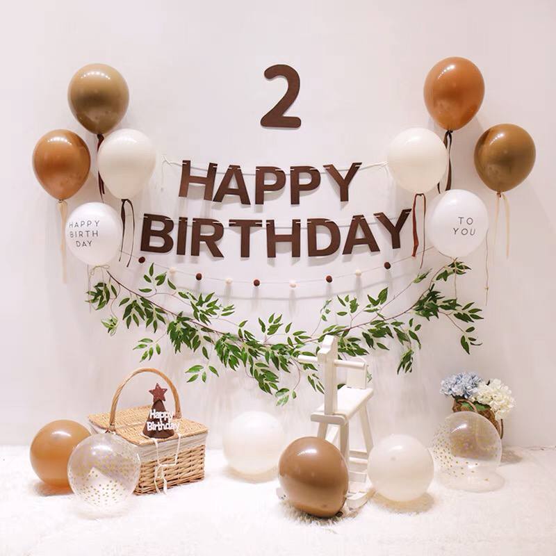 Dây treo chữ happy birthday chúc mừng sinh nhật+ số tuổi bằng vải nỉ màu nâu tây trang trí sinh nhật