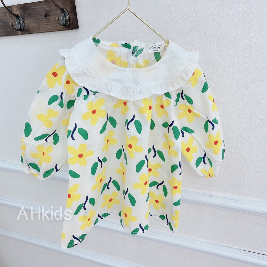 Váy hoa cổ bèo dài tay cho bé gái từ 8-20kg