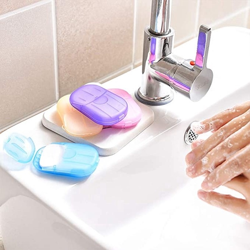 Hộp 20 Tờ Xà Phòng Giấy Rửa Tay Đa Năng Dùng Một Lần Màu Sắc Ngẫu Nhiên