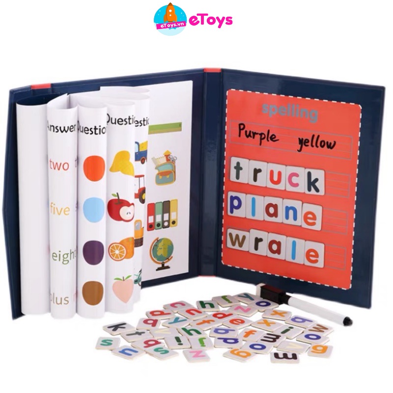 Đồ chơi sách tiếng Anh đa năng cho bé học từ vựng 8 chủ đề luyện viết chữ đánh vần thông minh ETOYS