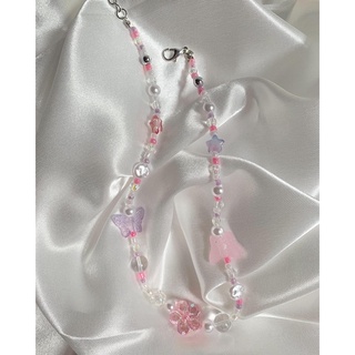 Vòng cổ đá butterfly hồng tím handmade