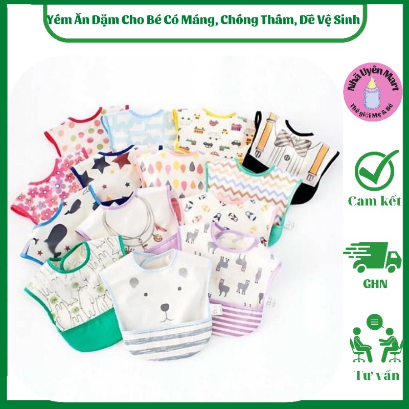 Yếm Ăn Dặm Cho Bé Có Máng, Chống Thấm, Dễ Vệ Sinh