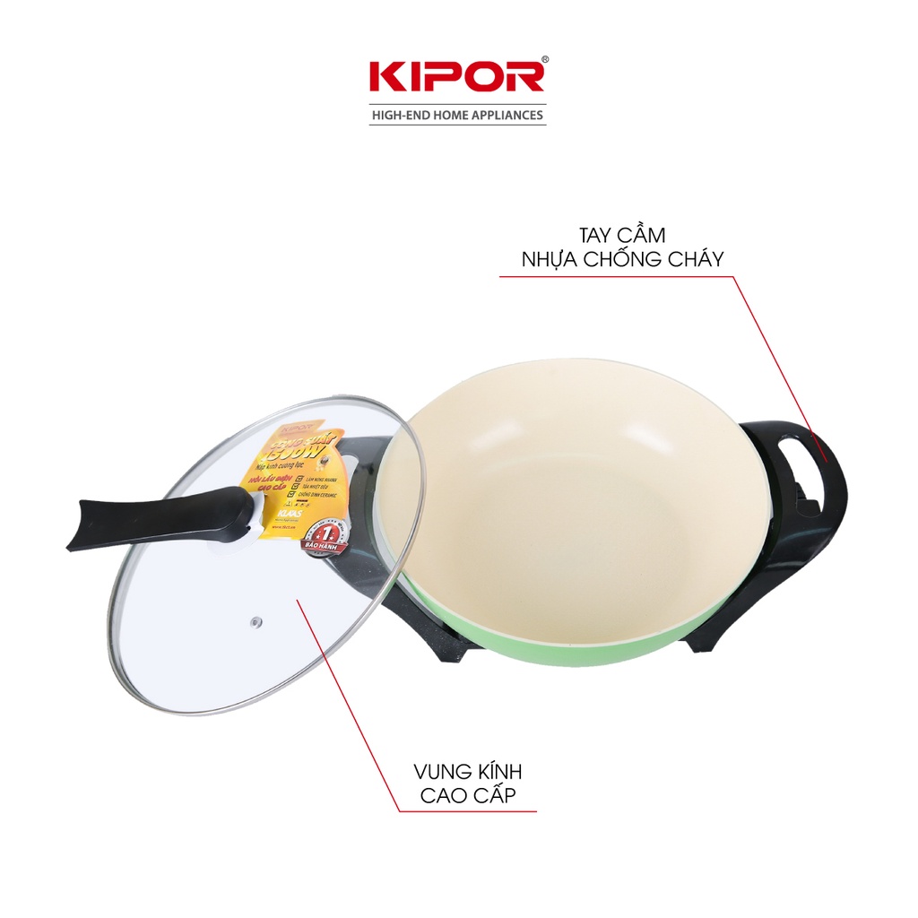 Nồi lẩu điện đa năng KIPOR KP-LD3211 - Lòng nồi chống dính WHITFORD cao cấp - Bảo hành tại nhà 12 tháng