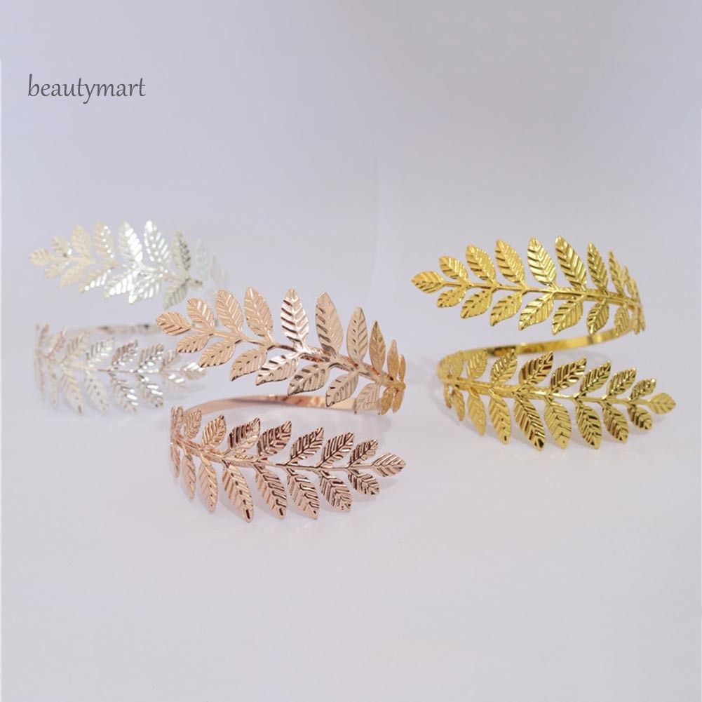 Vòng Đeo Bắp Tay Mở Hình Chiếc Lá Bằng Kim Loại Thời Trang Cho Nữ