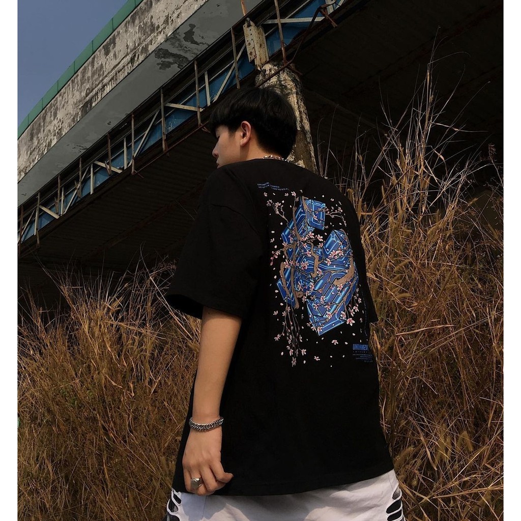 Áo Thun Nam Nữ From Rộng Tay Lỡ - Ủn Ủn Meo Meo® Chất Liệu Vải Thun Cotton 100% - 2 Màu Trắng / Đen In Họa Tiết Hoa Đào