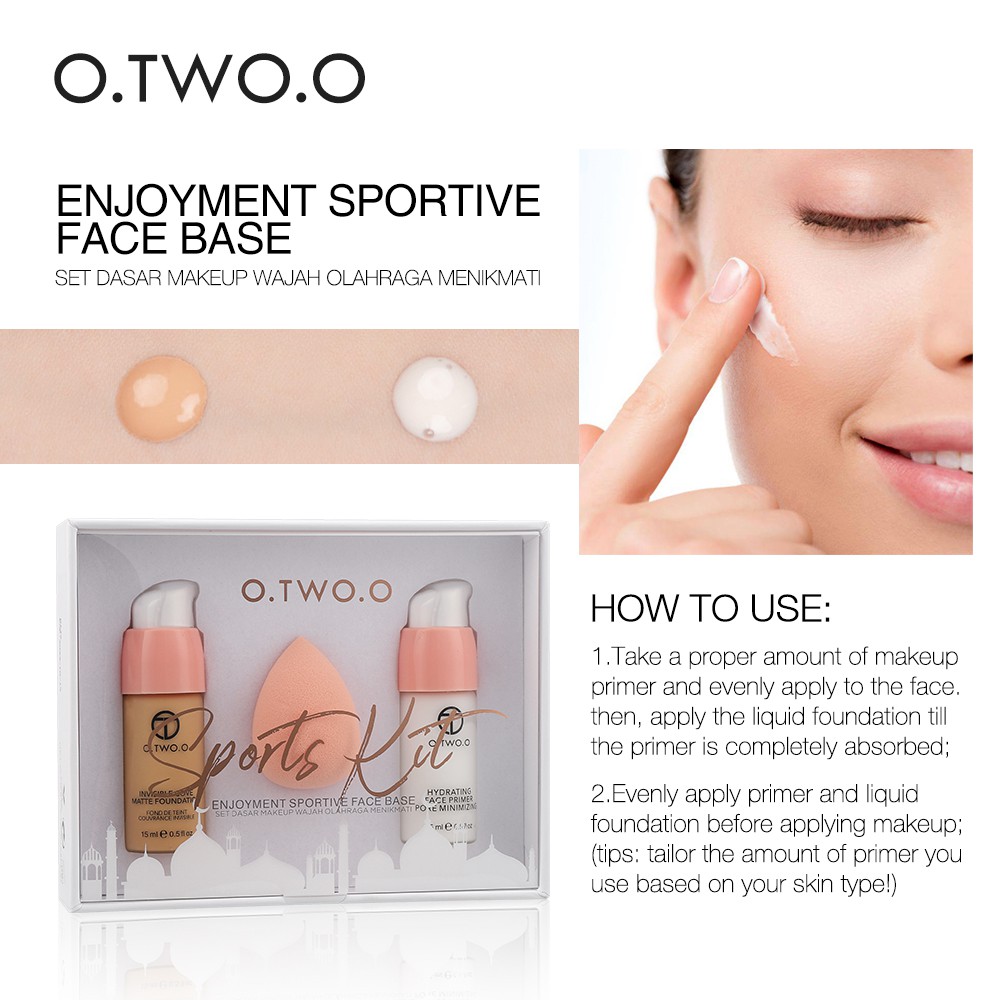 Set kem lót + kem nền dạng lỏng + mút trang điểm O.TWO.O trọng lượng 150g chất lượng cao | BigBuy360 - bigbuy360.vn