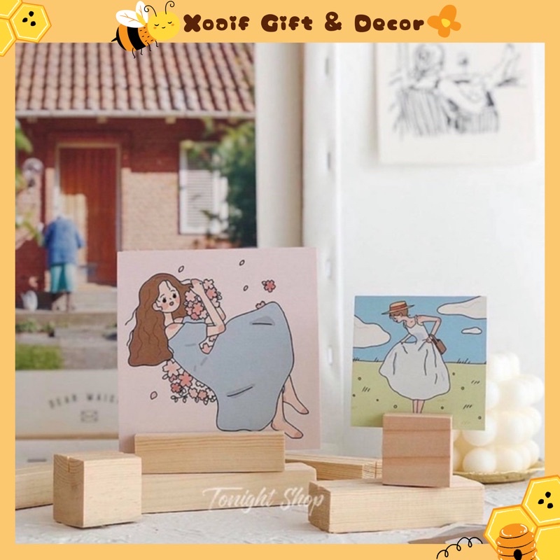 Đế gỗ kẹp ảnh, giá đỡ bưu thiếp để bàn gỗ thông