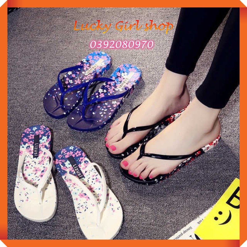 [SIÊU KUTE] Dép Nữ Xỏ Ngón Đế Đúc Hoạ Tiết Hoa Nhí Xinh Xắn Size 36-40- Lucky Girl shop