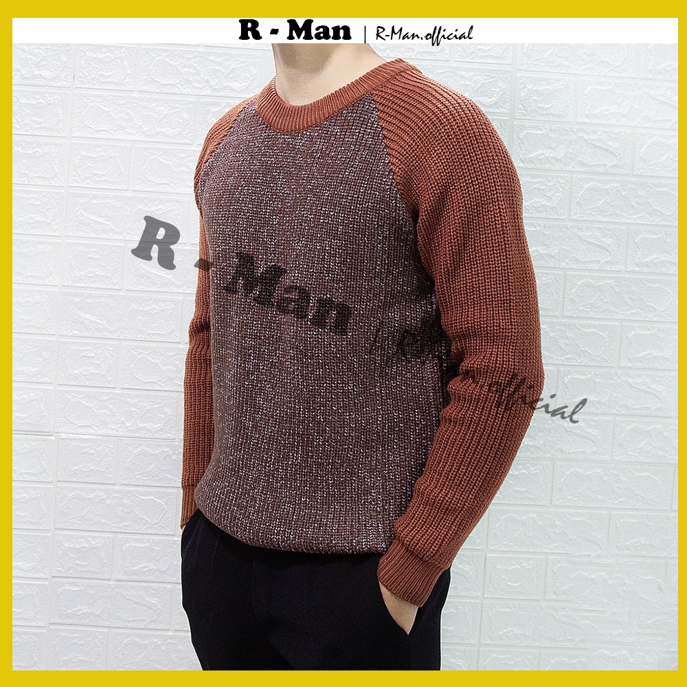 Áo len nam cổ tròn vải len hạt gạo dệt sợi dày dặn cực ấm phong cách trẻ trung hàn quốc R - Man