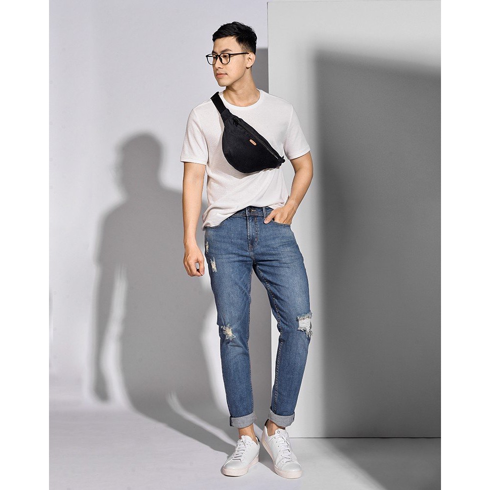 Quần jeans ROUTINE - Quần jean nam màu xanh đậm rách vải mềm đẹp slim fit - DPA048 Shop LASTORE