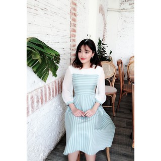 VÁY ELSA kẻ xanh ngọc