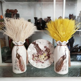 Bình hoa LÔNG CÔNG hình trụ/lông KHỔNG TƯỚC(kèm hoa khô khi mua combo 3 món)