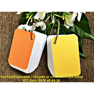 100 thẻ flashcard trắng cao cấp 5x8cm(bo góc) đục lỗ tặng kèm khoen inox +bìa cứng dày học