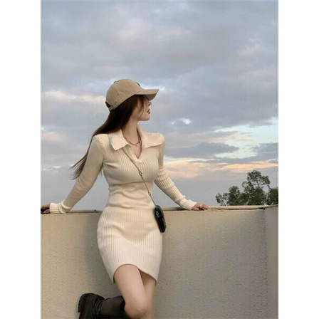 (Sale FreeShip) Đầm body thun gân tay dài,đầm nữ đi chơi cổ trụ mặc siêu tôn dáng,có 2 màu xinh xĩu