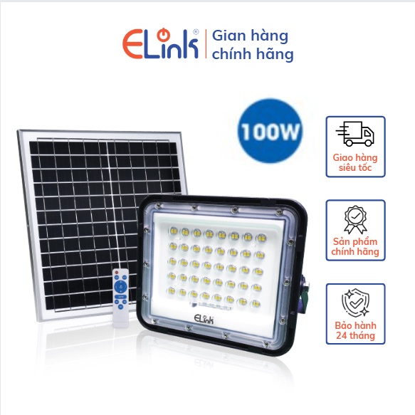Đèn Pha Led ELink Solar Năng Lượng Mặt Trời, Thiết Kế Hình Chữ Nhật Có Thấu Kính Ánh Sáng Trắng Công Suất 100W