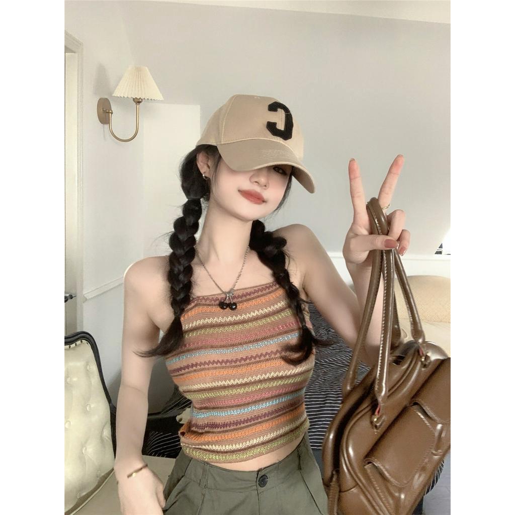 Áo Dây Dệt Kim Dáng Ngắn Phong Cách Pháp Thời Trang Mùa Hè 62130