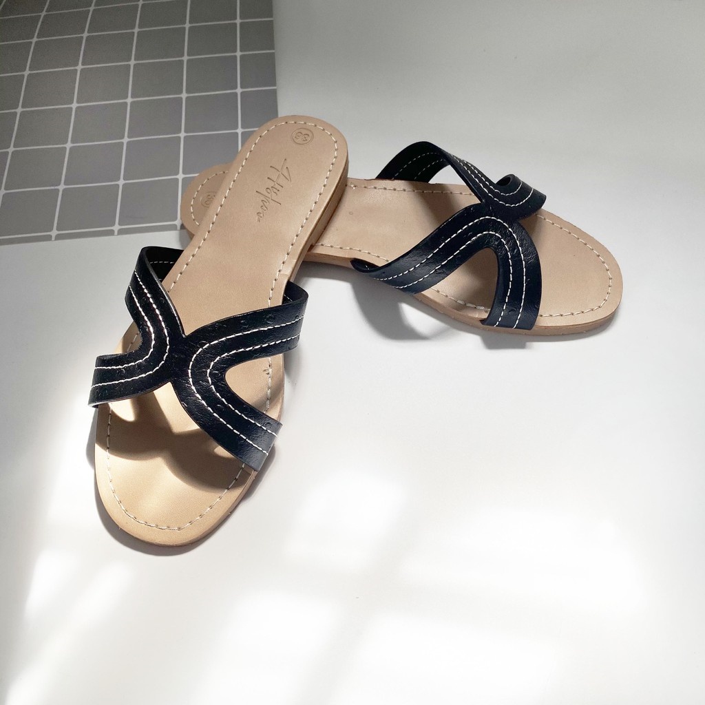 ✤₪ Dép nữ quai ngang chéo đế bệt Dép lê nữ thời trang đẹp kiểu dáng sandal thấp đi biển 2 quai cao cấp chính hãng S013