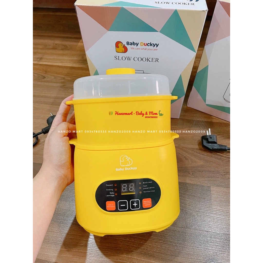 Nồi Nấu Cháo Chậm Cho Bé Baby Duckyy, Hầm Cháo Chậm, Ninh Đa Năng Cho Bé_Baby Duckyy KALI 001 0.8L_Kèm Lồng Hấp