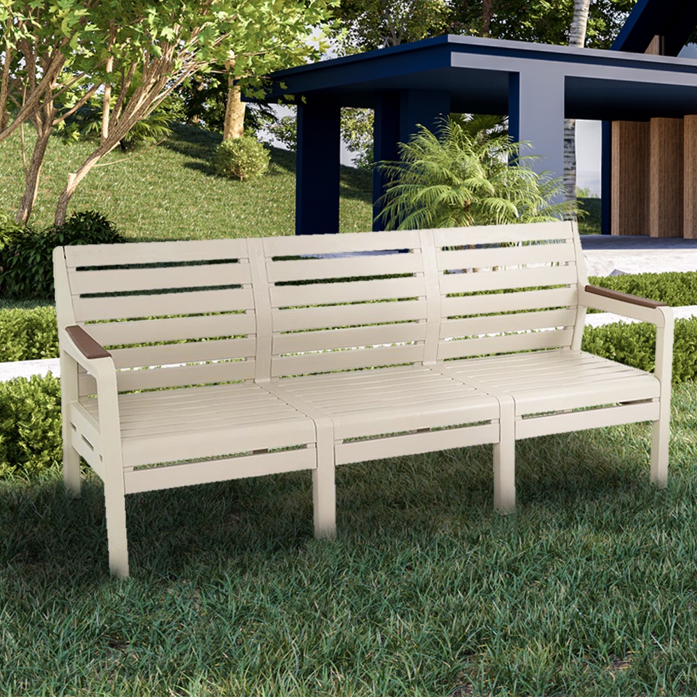HomeBase SPRING Ghế băng dài 3 chỗ bằng nhựa Thái Lan W184xH79,1xD65x5cm màu kem