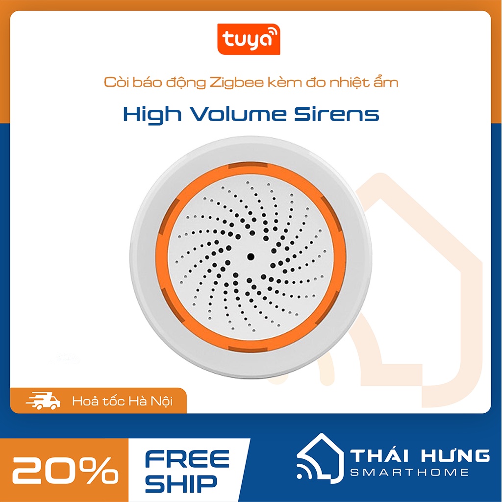 Còi báo động âm lượng cao Tuya Zigbee, thích hợp an ninh và cảnh báo, sử dụng nguồn và có pin dự phòng